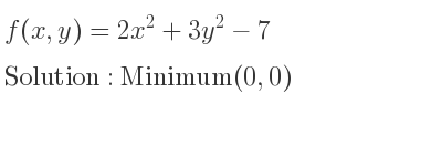 The f(x,y)=2x^2+3y^2-7 is Minimum(0,0)